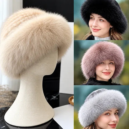Women's Plush Faux Fur Hat with Rounded Crown