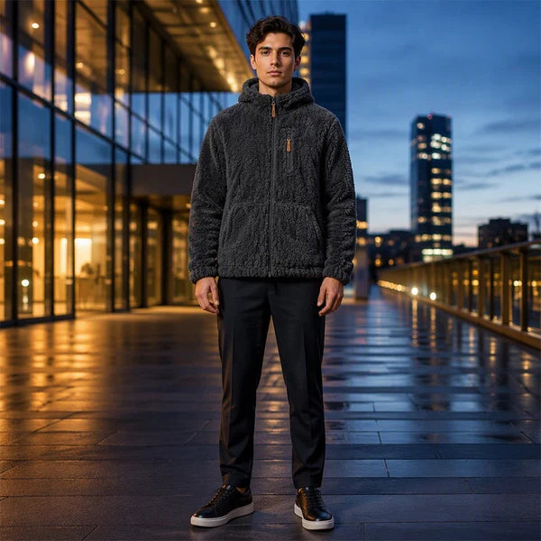 Men's Textured Hooded Zip-Up Jacket