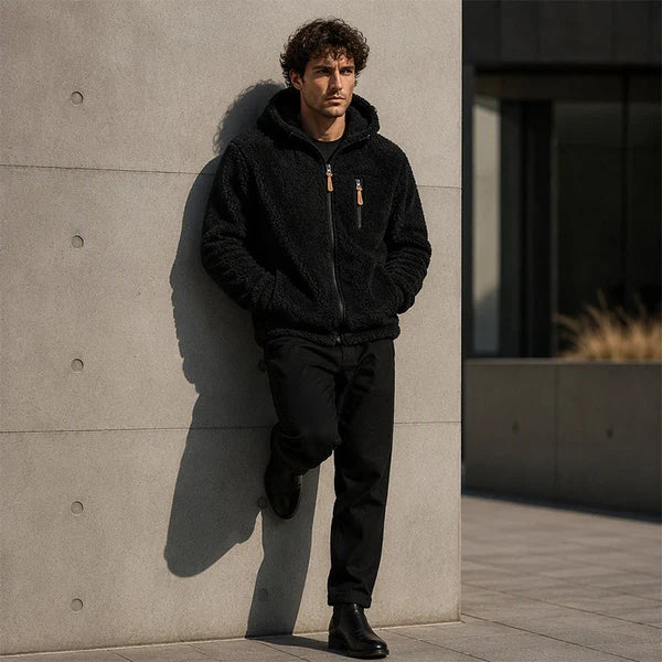 Men's Textured Hooded Zip-Up Jacket