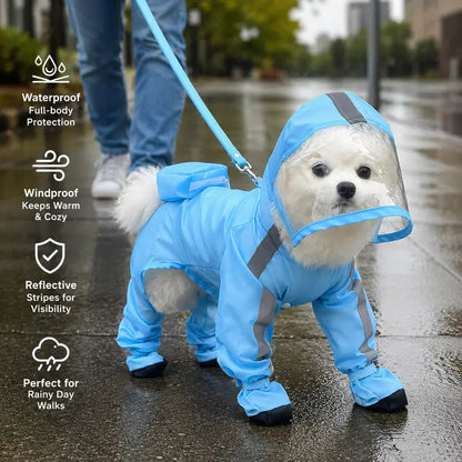 Full-Coverage Dog Raincoat with Hood and Boots