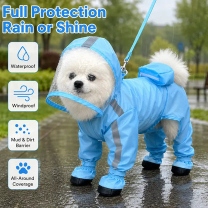 Full-Coverage Dog Raincoat with Hood and Boots