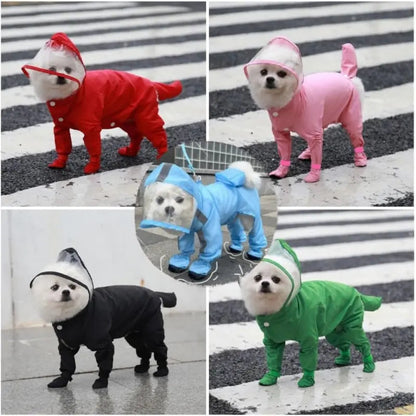Full-Coverage Dog Raincoat with Hood and Boots