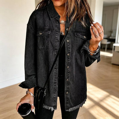Women's Button-Front Jacket with Raw Hem