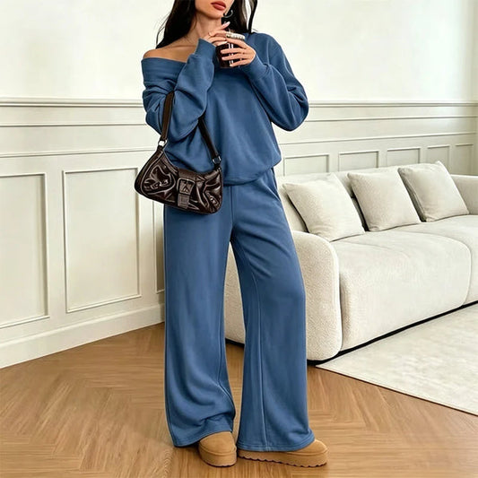 Women's Off-the-Shoulder Sweatshirt and Pants Set