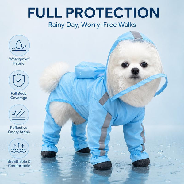 Full-Coverage Dog Raincoat with Hood and Boots