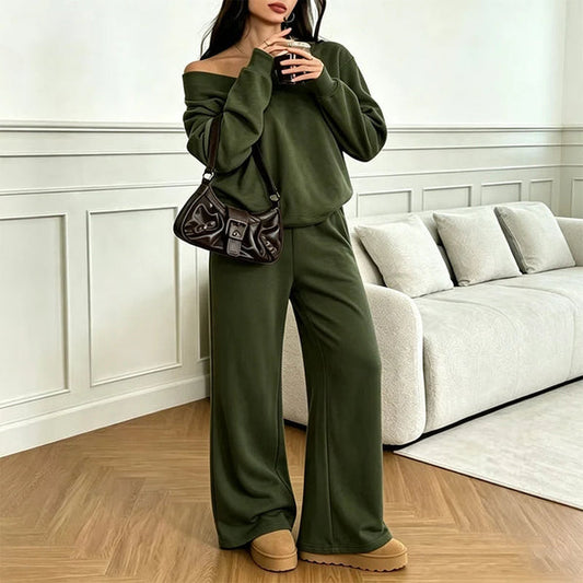 Women's Off-the-Shoulder Sweatshirt and Pants Set