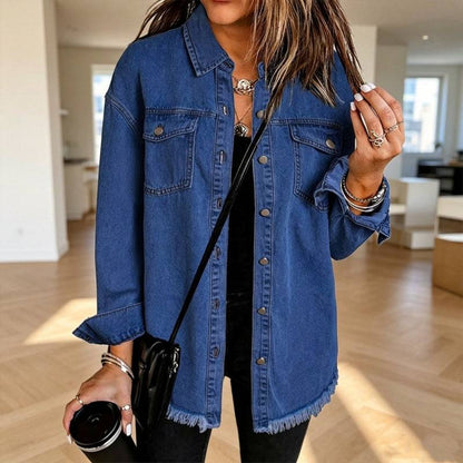 Women's Button-Front Jacket with Raw Hem