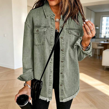 Women's Button-Front Jacket with Raw Hem