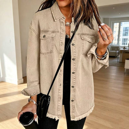 Women's Button-Front Jacket with Raw Hem