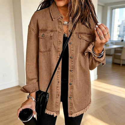 Women's Button-Front Jacket with Raw Hem