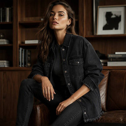 Women's Button-Front Jacket with Raw Hem