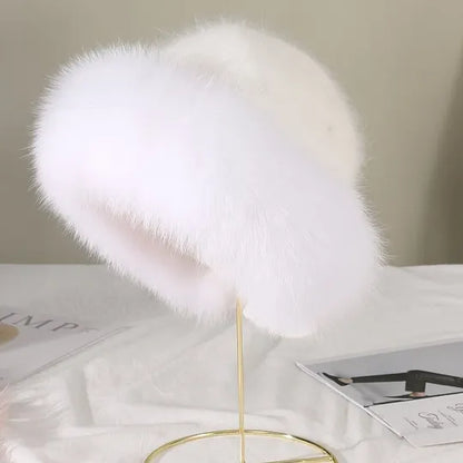 Women's Plush Faux Fur Hat with Rounded Crown