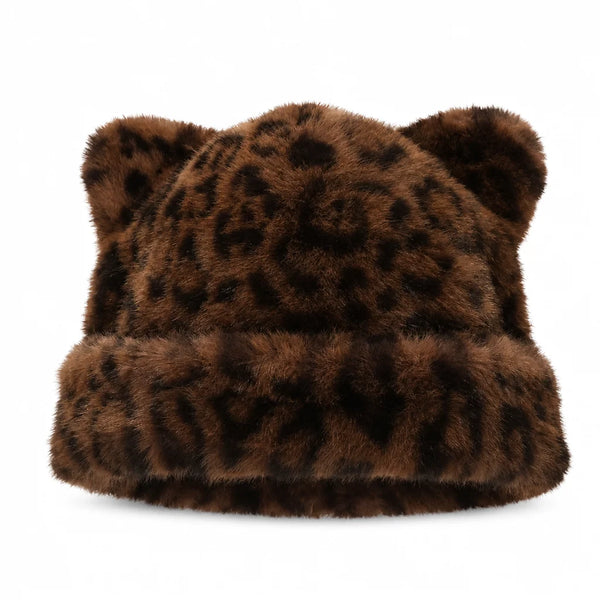 Women's Plush Bear-Ear Beanie Hat