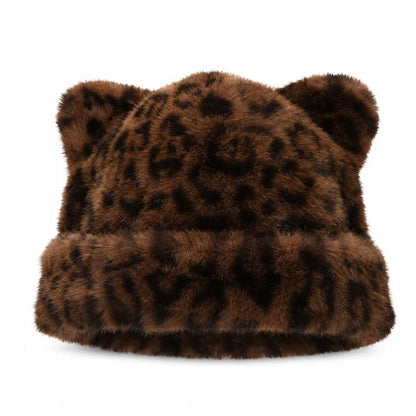 Women's Plush Bear-Ear Beanie Hat