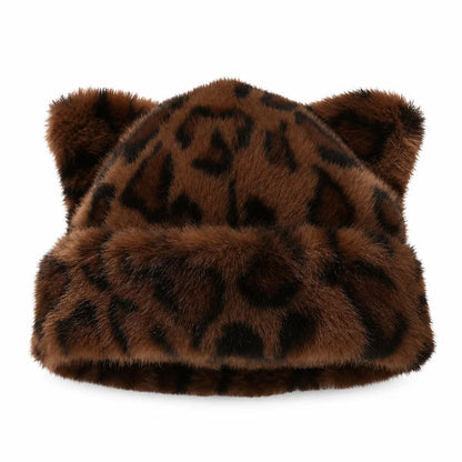 Women's Plush Bear-Ear Beanie Hat