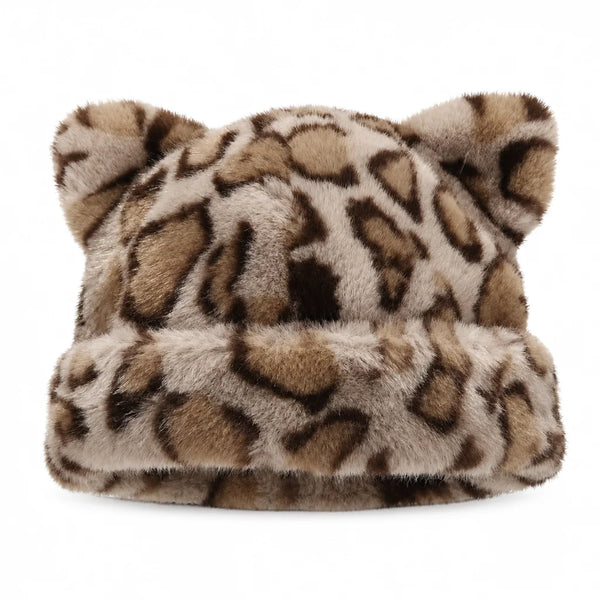 Women's Plush Bear-Ear Beanie Hat