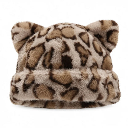 Women's Plush Bear-Ear Beanie Hat
