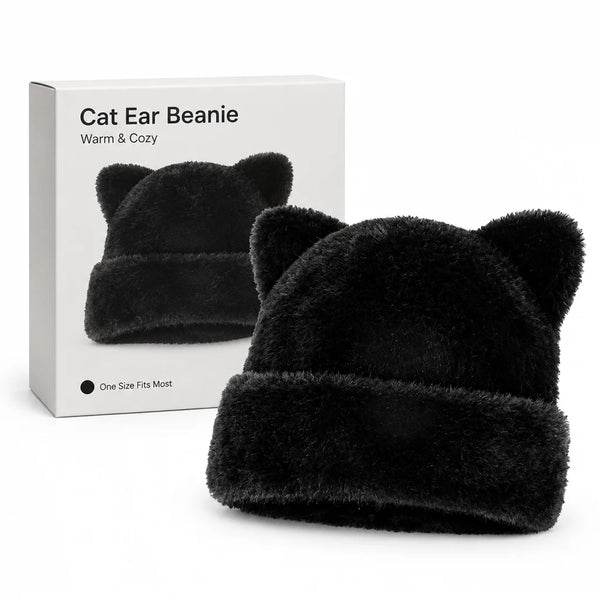 Women's Plush Bear-Ear Beanie Hat