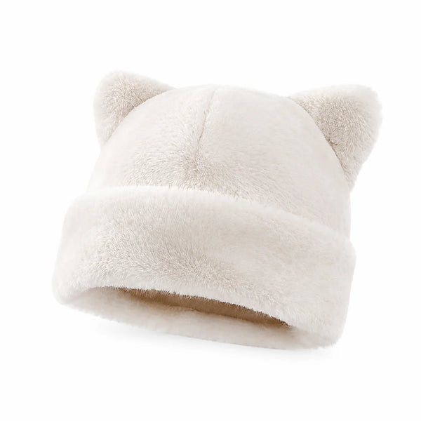 Women's Plush Bear-Ear Beanie Hat