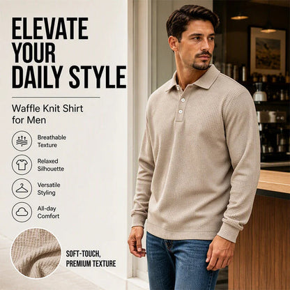 Men's Waffle Texture Collared Polo Shirt