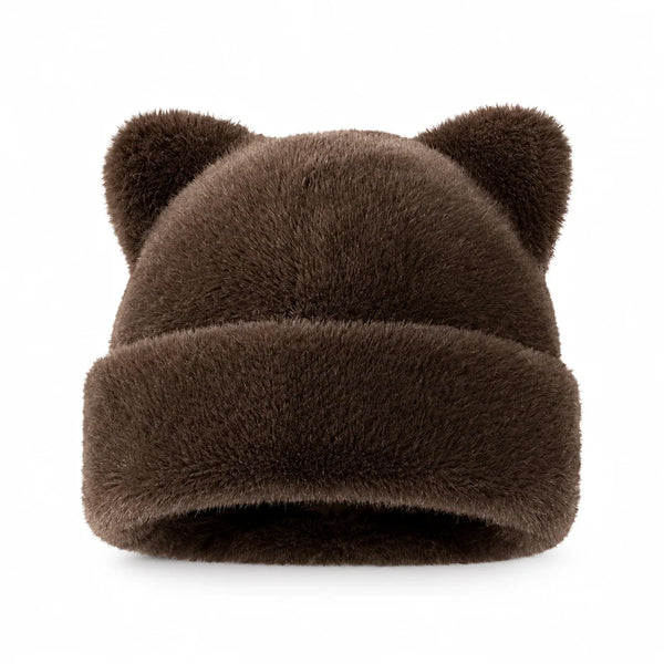 Women's Plush Bear-Ear Beanie Hat
