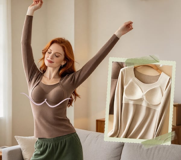 Women's Long-Sleeve Top with Built-In Bra
