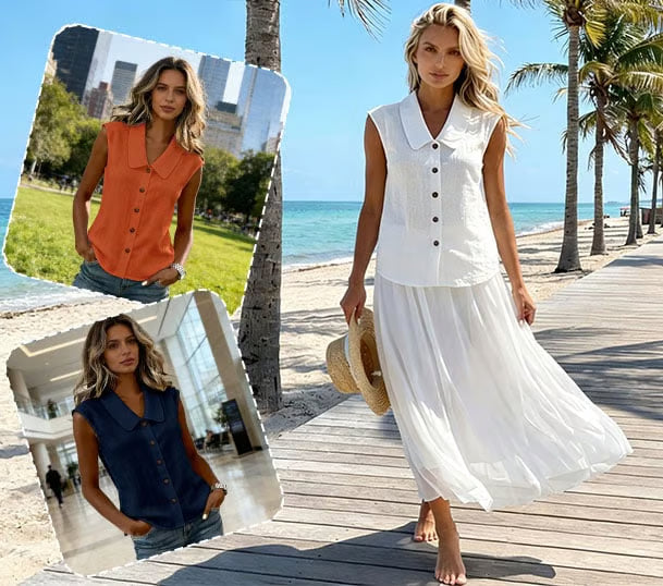 Women's Sleeveless Button-Up Blouse