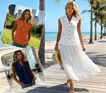 Women's Sleeveless Button-Up Blouse