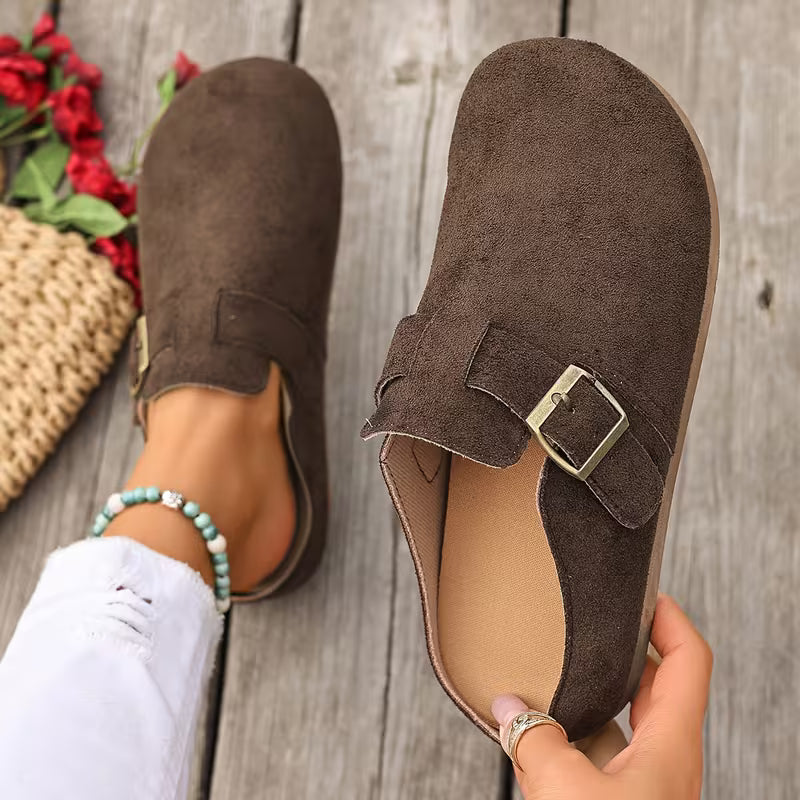 Women’s Suede-Look Buckle Clog Mules