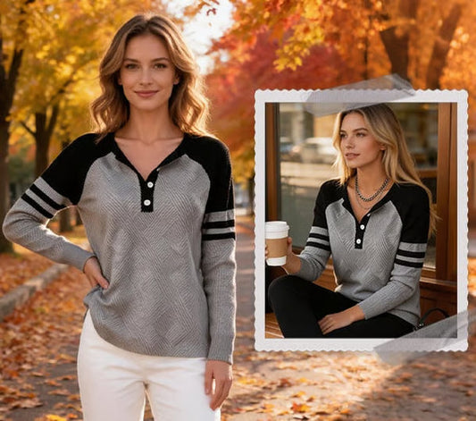 Women's Geometric Pattern Button-Neck Top