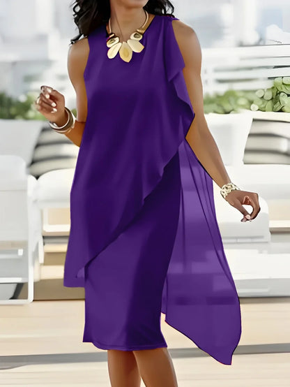 Women's Sleeveless Asymmetrical Layered Midi Dress