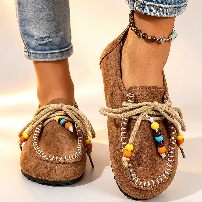 Women's Beaded Lace-Up Loafers