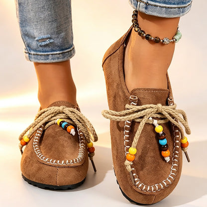 Women's Beaded Lace-Up Loafers