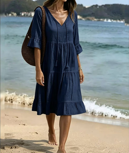 Women's Half Sleeve Tiered V-Neck Dress