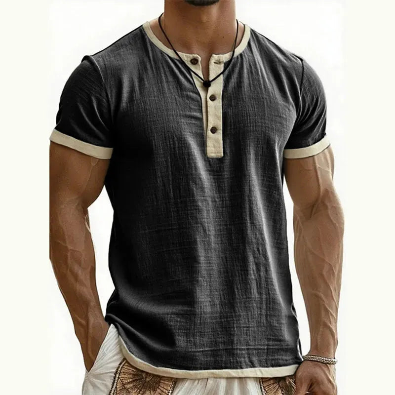 Men's Contrast-Trim Henley Shirt