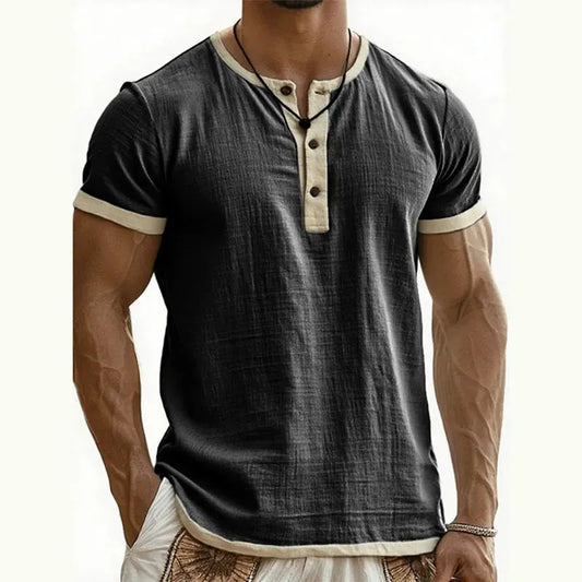 Men's Contrast-Trim Henley Shirt