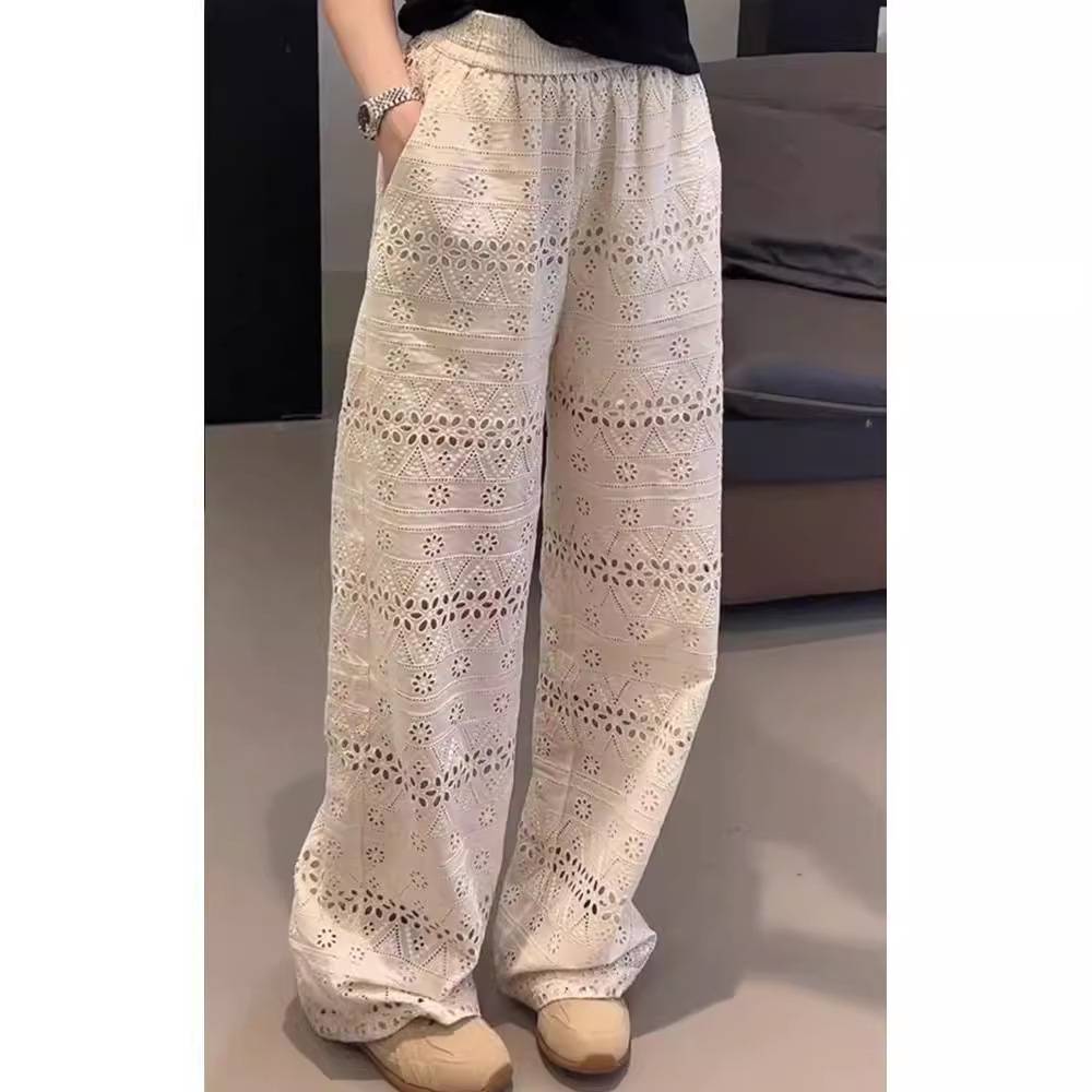Women's Eyelet Lace Wide-Leg Pants