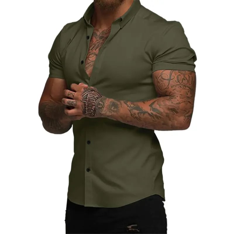 Men's Slim-Fit Short Sleeve Button-Up Shirt