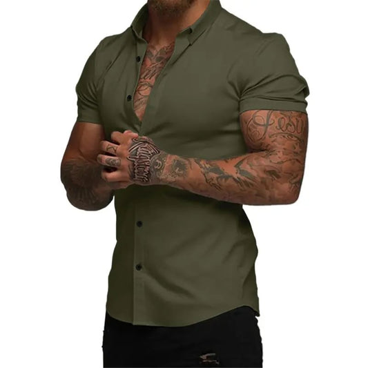 Men's Slim-Fit Short Sleeve Button-Up Shirt