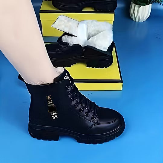 Women's Lace-Up Ankle Boots with Fuzzy Lining