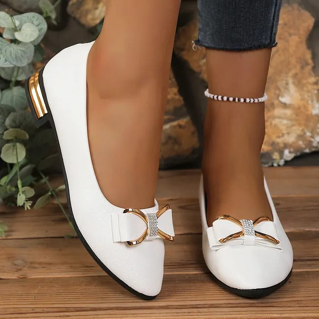 Women's Pointed-Toe Flats with Bow Detail