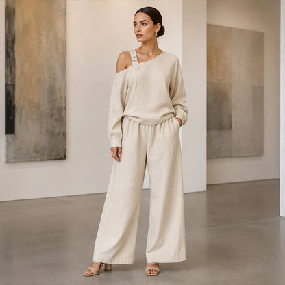 Women's Asymmetrical Neck Two-Piece Set
