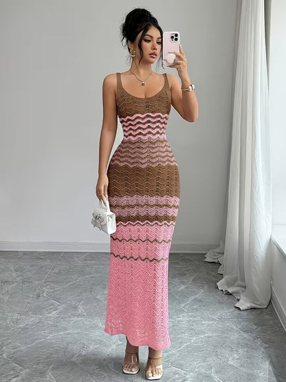 Women's Crochet Knit Sleeveless Maxi Dress