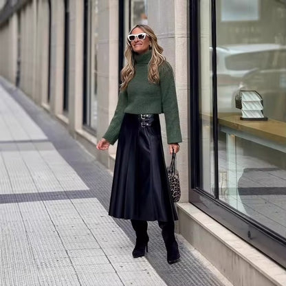 Women's Pleated Skirt with Side Buckle Details