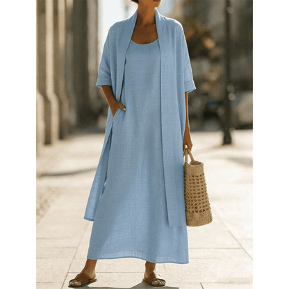 Women's Sleeveless Maxi Dress & Open Front Cardigan Set