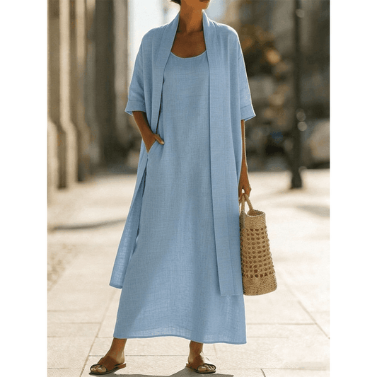 Women's Sleeveless Maxi Dress & Open Front Cardigan Set