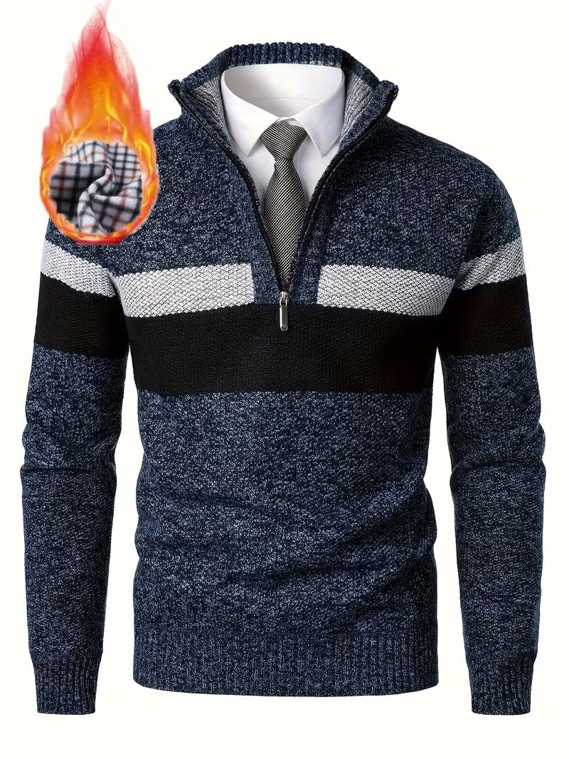 Men's Textured Quarter-Zip Stand Collar Sweater