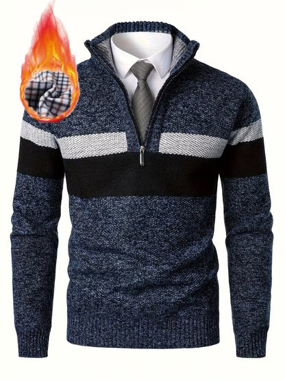 Men's Textured Quarter-Zip Stand Collar Sweater