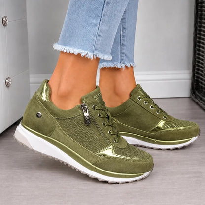 Women's Lace-Up Sneakers with Side Zipper