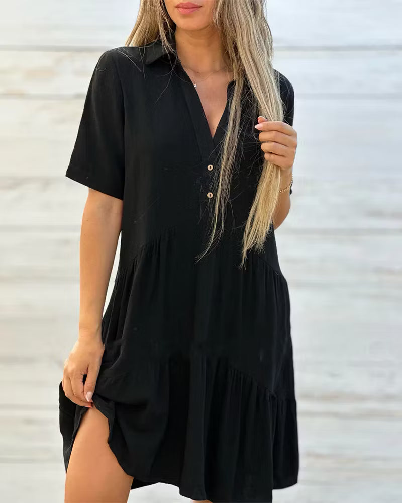 Women's Button-Front Collared Tiered Dress
